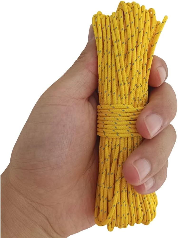 Legnowit 2mm Reflective Guyline Camping Paracord, Ultralight Thin Cord Rope for Tarp Rain Fly Tent Camping, 65 Feet (Yellow) - Image 2